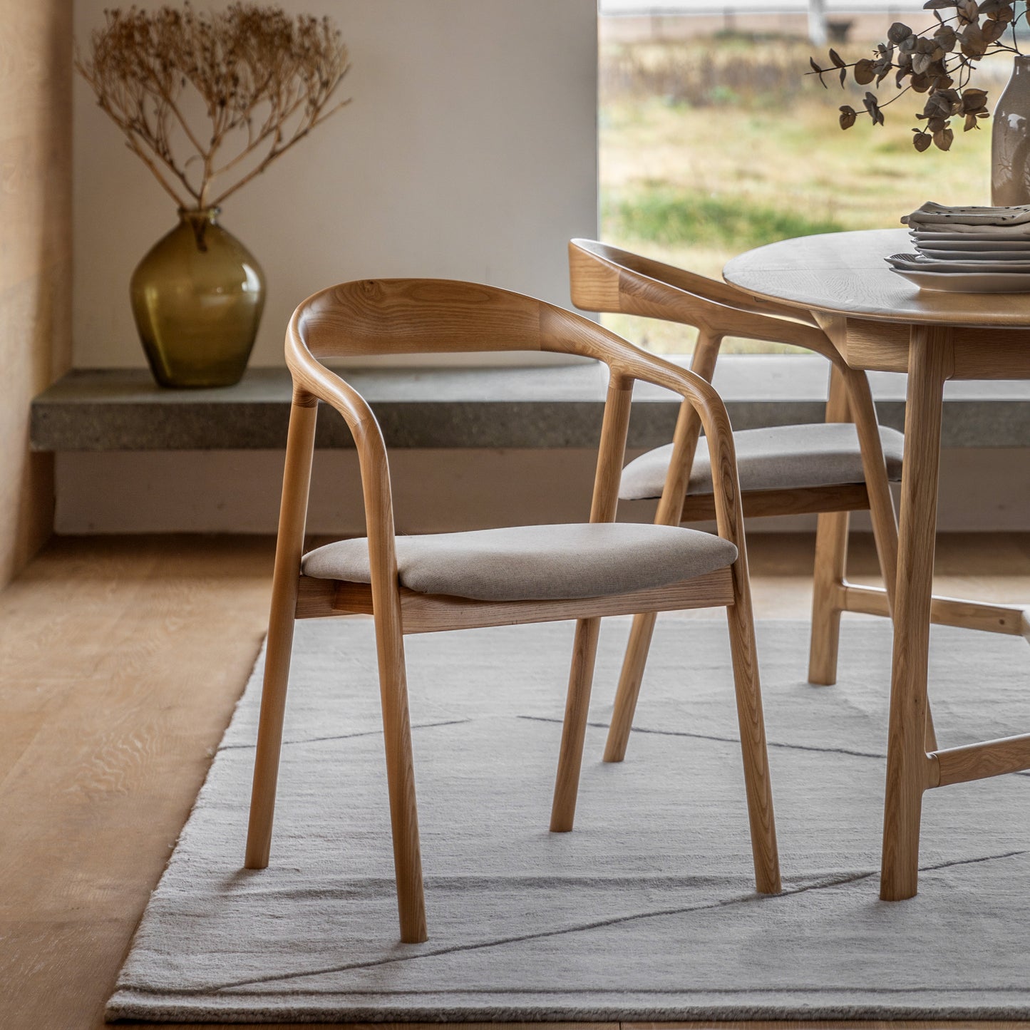 Midro oak dining chair with arms - upholstered seat