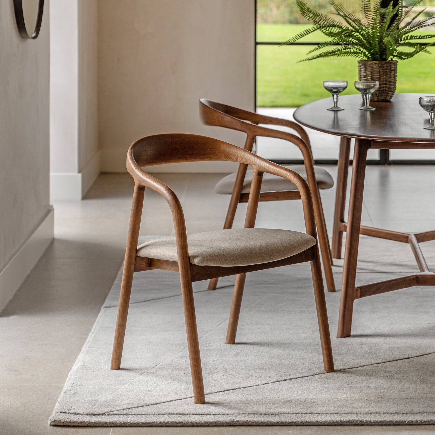 Midro walnut dining chair with arms - upholstered seat
